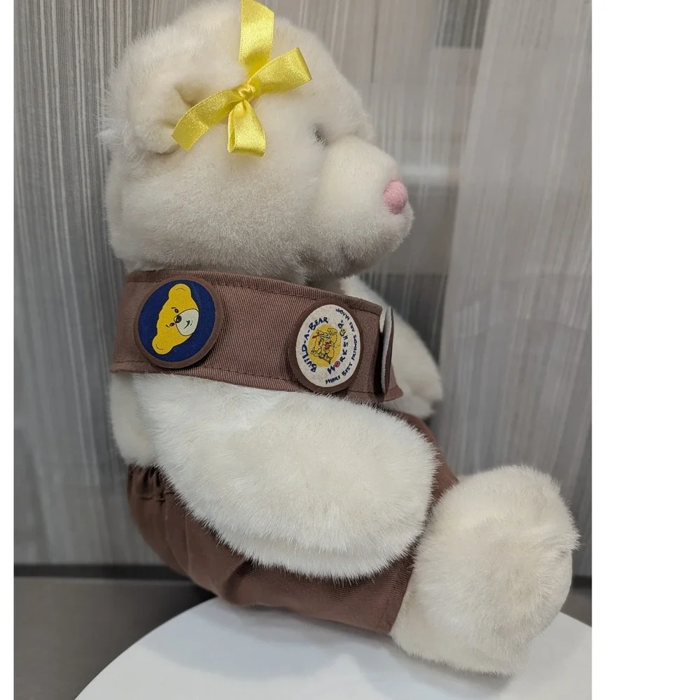 Build-A-Bear Workshop White Plush Teddy Bear Brown Scout Uniform Patches Bow
